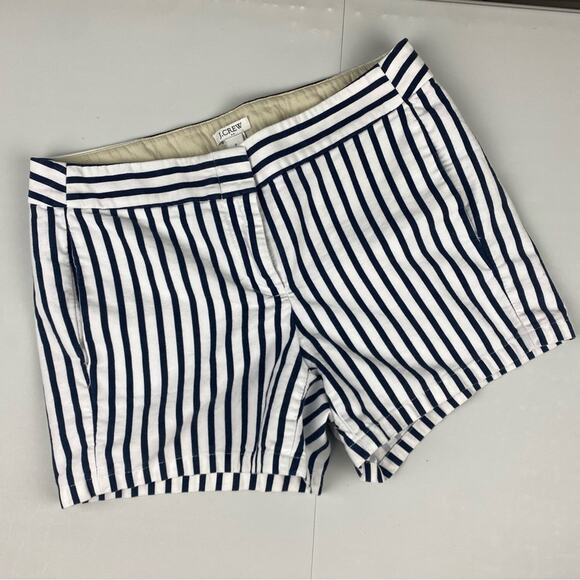 J. Crew 3.5” Striped Denim Nautical Cotton Shorts Black White Pockets Sz 2 / XS - Picture 1 of 8